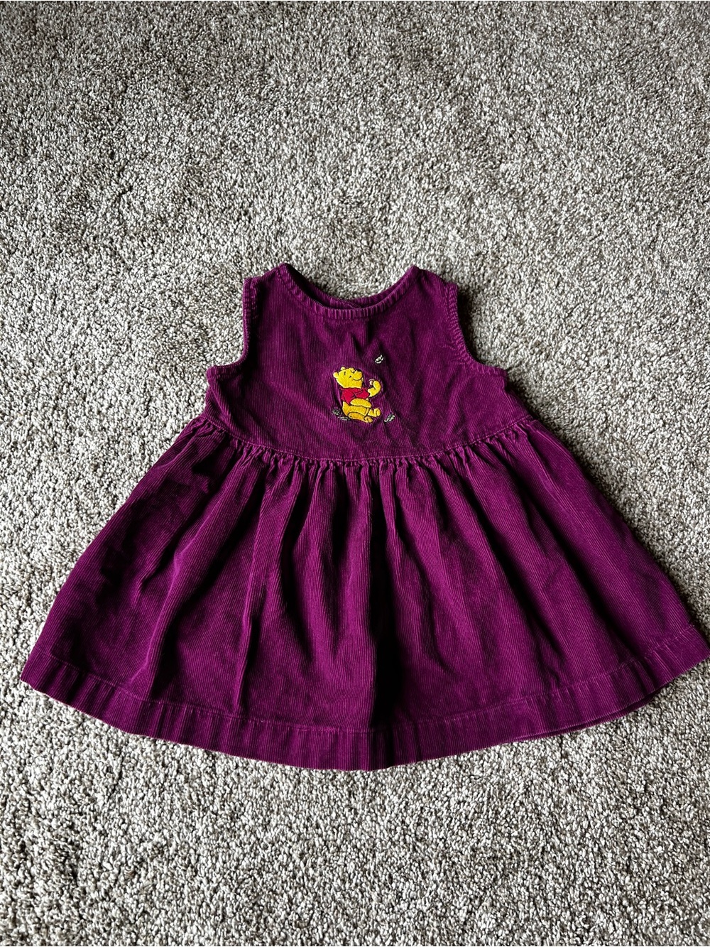 Vintage Purple Winnie the Pooh Embroidered Corduroy Kids Dress